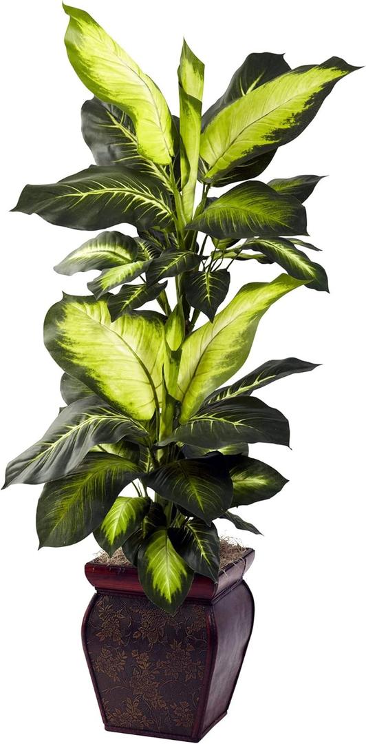 Nearly Natural Artificial Dieffenbachia, Floor Plant Faux Greenery With Decorative Planter For Indoor Home Decor