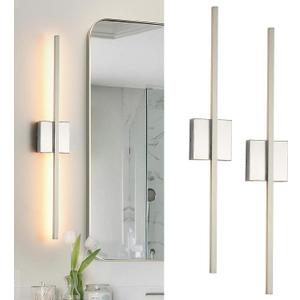 Wall Sconces Set of Two,LED Hardwired Dimmable Wall Sconce,Nickel Bedroom Sconces Set of 2 for Bathroom, Living Room, Bedroom, Hardwired 3000K 28 Inch (2 Pack)