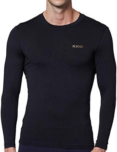 EXIO Mens Compression Baselayer Top Cool Dry Long & Short Sleeve Workout Shirt Black Medium(US)