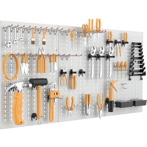 WALMANN Metal Pegboard Tool Organizer Boards with Pegboard Hooks, 24x48in Tools Organizer Pegboard for Garage, Workbench, Peg Board, Tool Storage Board with Hooks(Grey)