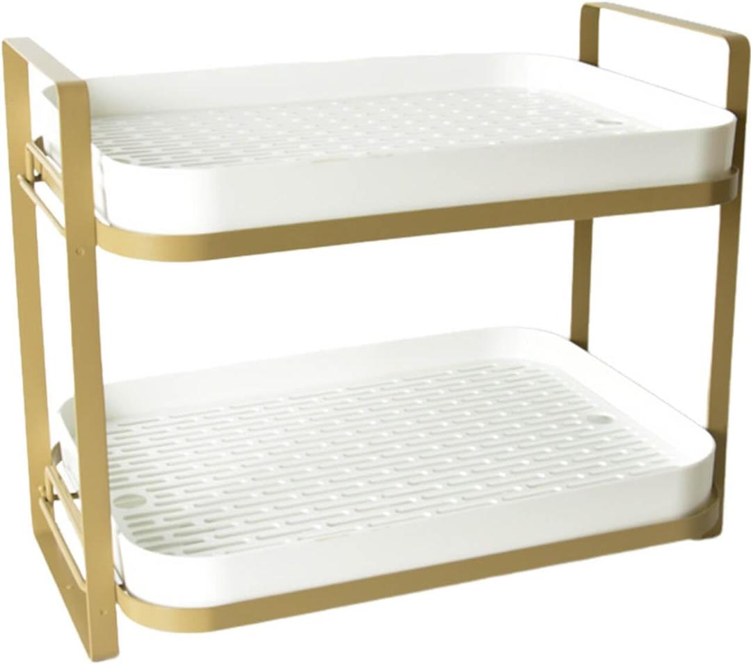 Vapaa taide Cup Drying Rack Stand 2 Tier Organizer Countertop Station Shelf Strong Carbon Steel MultiFunctional Storage Organizer for Home Office Kitchen Coffee Cups, Mugs, Glass cups Etc White