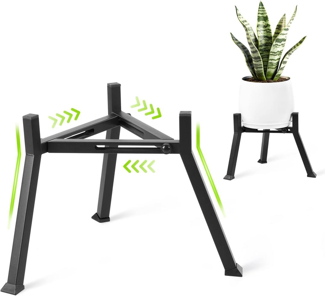 Metal Plant Stand Indoor Outdoor- Anti-Rust Metal Plant Stand, Stable Corner Plant Stands Fits 5.9 to 8.7 Inches Pots, Adjustable Heavy Duty Plant Pot Flower Holder for Patio, Garden, Home, Black - 1 Pack