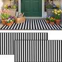 Drydiet 2 Pcs Black and White Striped Rug 2 x 4.3 ft Outdoor Front Door Rug Spring Decor Cotton Washable Doormat Modern and Simple Farmhouse Layering Mats for Front Porch Home Entryway Decor