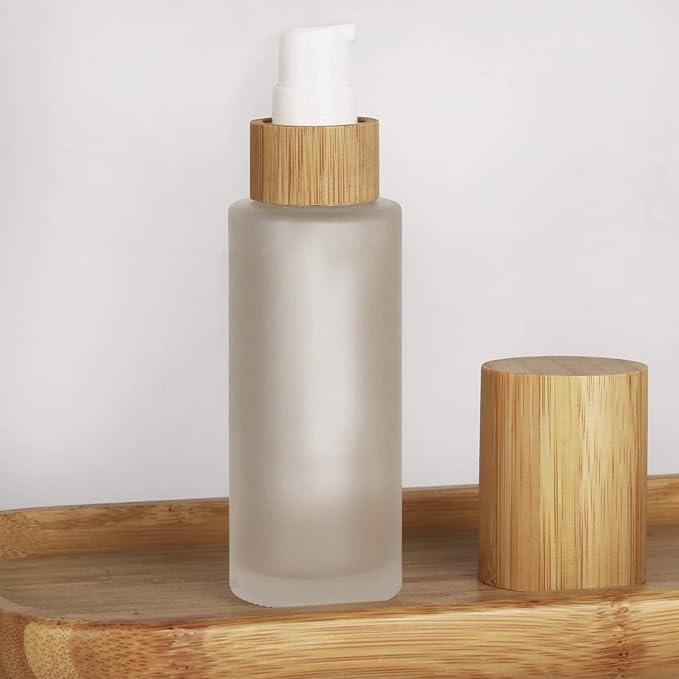 COSIDEA 1 Piece Empty 2oz /60ml Bamboo Lid Frosted Glass Spray Bottle With Fine Mist Despenser Head For Liquid Perfume Toiletries Containers, Toner Bottles