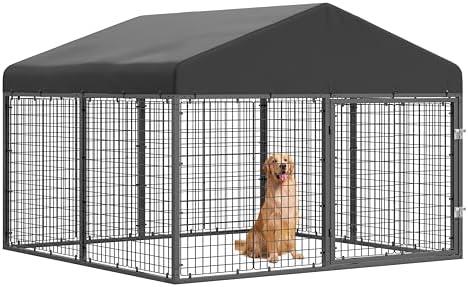 79" x 79" Large Outdoor Dog Enclosure,Heavy Duty Dog Cage with Roof,Galvanized Steel Dog Kennel Fence with Double Safety Locks