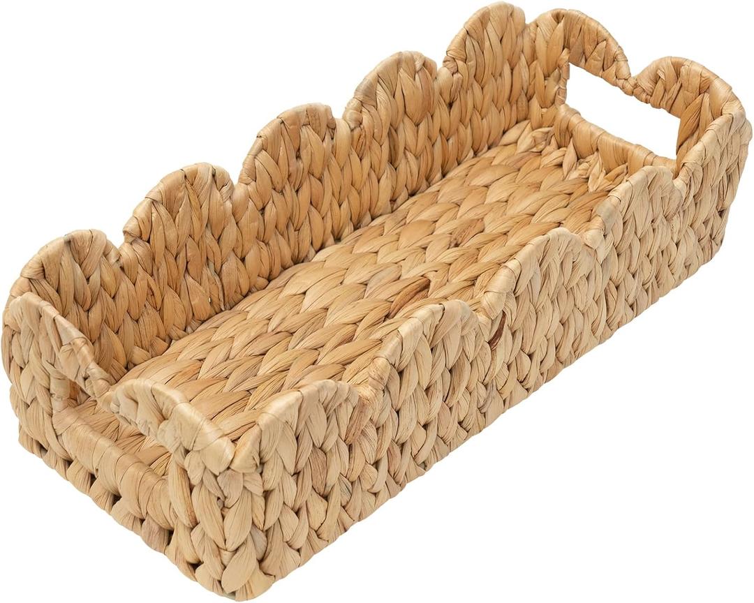Coeusy Toilet Tank Basket for Bathroom,Scalloped Edge Wicker Basket for Toilet Paper Storage,Small Baskets for Countertop,Shelves,Living Room,Bedroom,Both Organizer&Decor,Natural Water Hyacinth, Rectangle