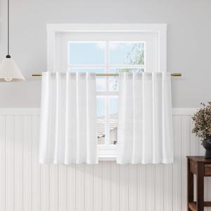 Nanspring Kitchen Curtains Linen 36 Inch Length for Kitchen White Kitchen Window Curtains Over Sink Modern Farmhouse Curtain for Cafe Bathroom Small Window Back Tab and Rod Pocket 34 x 36, 2 Panels