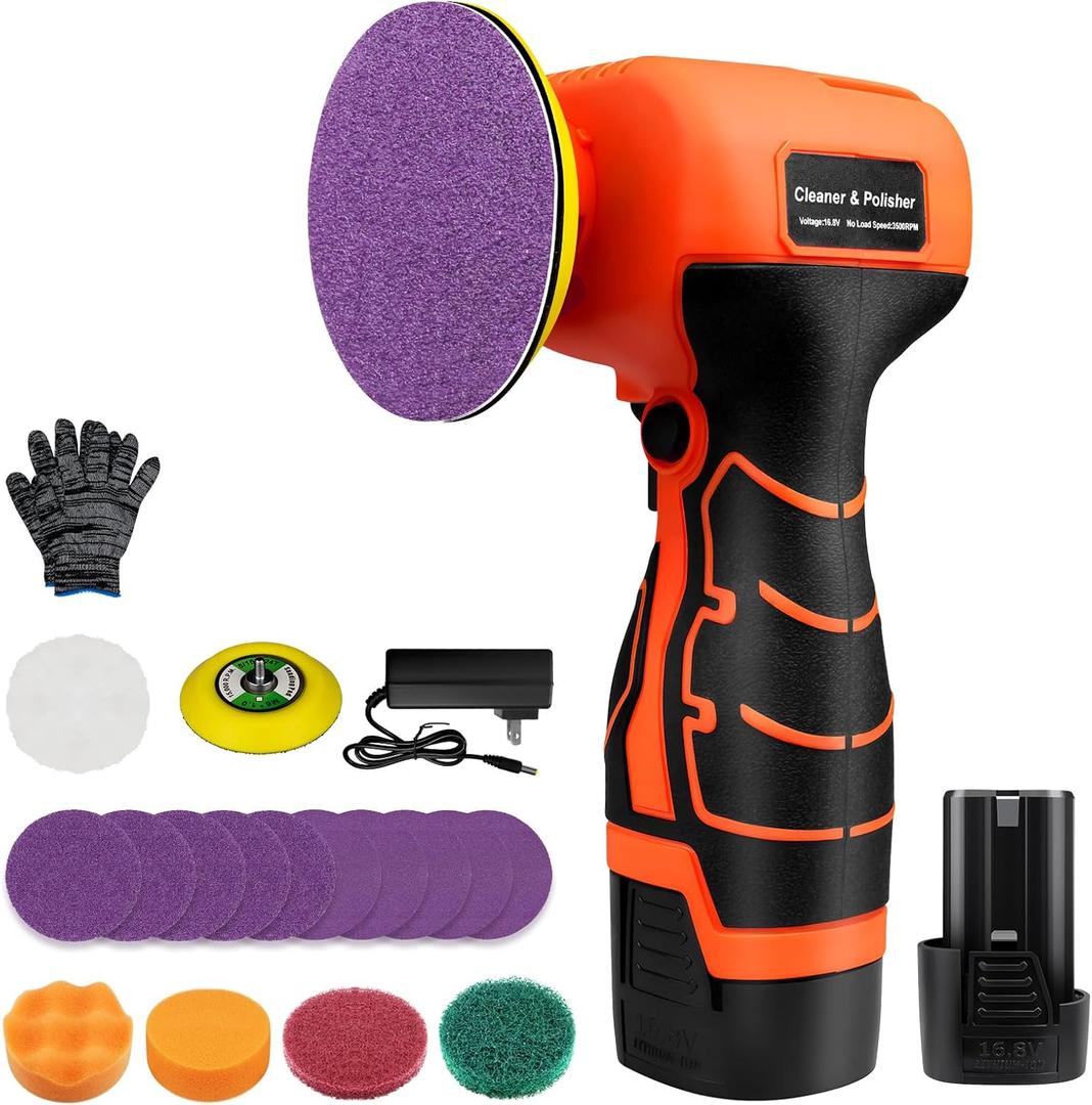 Cordless Sander, 3" Palm Sander with 16.8V 3.0Ah Li-ion Battery, 3500RPM Mini Polisher, 19 Accessories Sanders Tool for Sanding/Polishing/Waxing/Cleaning