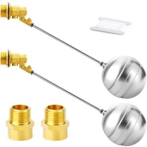 GASHER 2PCS 1" 304 Stainless Steel Float Ball Valve with 1"G Female x 1"NPT Male Adapter, DN25 Adjustable Water Tank Float Ball Valve for Stock Tank Pool Water Level Control