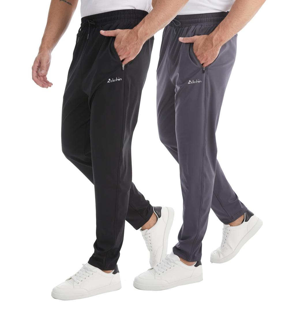 clothin Men's Athletic Pants with Zipper Pockets Running Sweatpants for Jogging Workout Training Lounge Casual Sport(Navy Blue/Dusty Blue L)