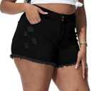 Women Plus Size Jean Shorts Sexy Stretchy High Waisted Frayed Raw Hem Denim Shorts (Black)
