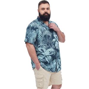 BRISIRA Big and Tall Hawaiian Shirts for Men Beach Aloha Tropical Floral Cuban Button Down Summer Casual Vacation Shirt, 2XL
