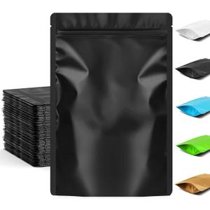 FUNFERY 3.5x5.1 inch Stand Up Mylar Resealable Bags for Food Storage,Smell Proof Foil Pouch,Food Packaging Sealable Bags,Mylar Zipper Bag for Jerky,Candy,Cereal,Coffee,Cards (Black, 50 Pack)
