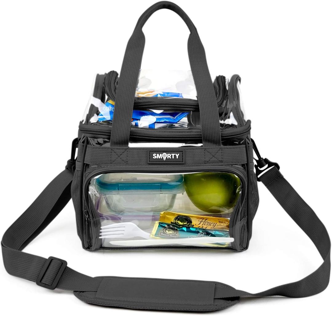 SMARTY Small Heavy Duty Clear Lunch Tote Stadium Bag Approved Durable Crossbody Makeup Cosmetic Box Football Basketball Baseball Games Concerts Men Women School Work (Bold Black, 10 x 9.5 x 6)