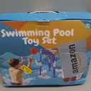 Pool Basketball Hoop, 2-in-1 Floating Basketball Hoop & Ring Games with 4 Balls 12 Rings and Pump, Outdoor Family Party Water Swimming Pool Basketball Float Toys for Kids Ages 4-8 8-12