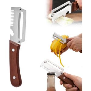 Multifunctional Vegetable Peeler with Wooden Handle and Bottle Opener, Stainless Steel Peelers for Kitchen, Multi Functional Vegetable Peeler for Fruit Potato Carrot Pumpkin Zucchini1-PACK