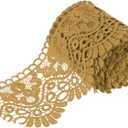 MECCANIXITY 4 Inch Wide 5 Yard Lace Ribbon - Floral Pattern Light Coffer Trim, Milk Silk for Sewing, DIY Crafts, Gift Wrapping, Wedding Decor