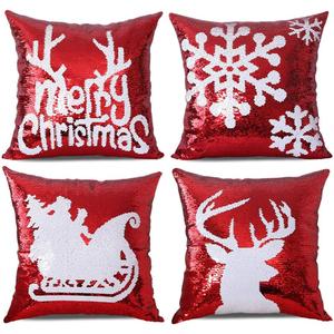 Bling Christmas Sequin Pillow Covers 18 x 18 Inches Set of 4 Red Reversible Sequins Pillow Case Magic Mermaid Throw Decorative Xmas Cushion Cover for Couch