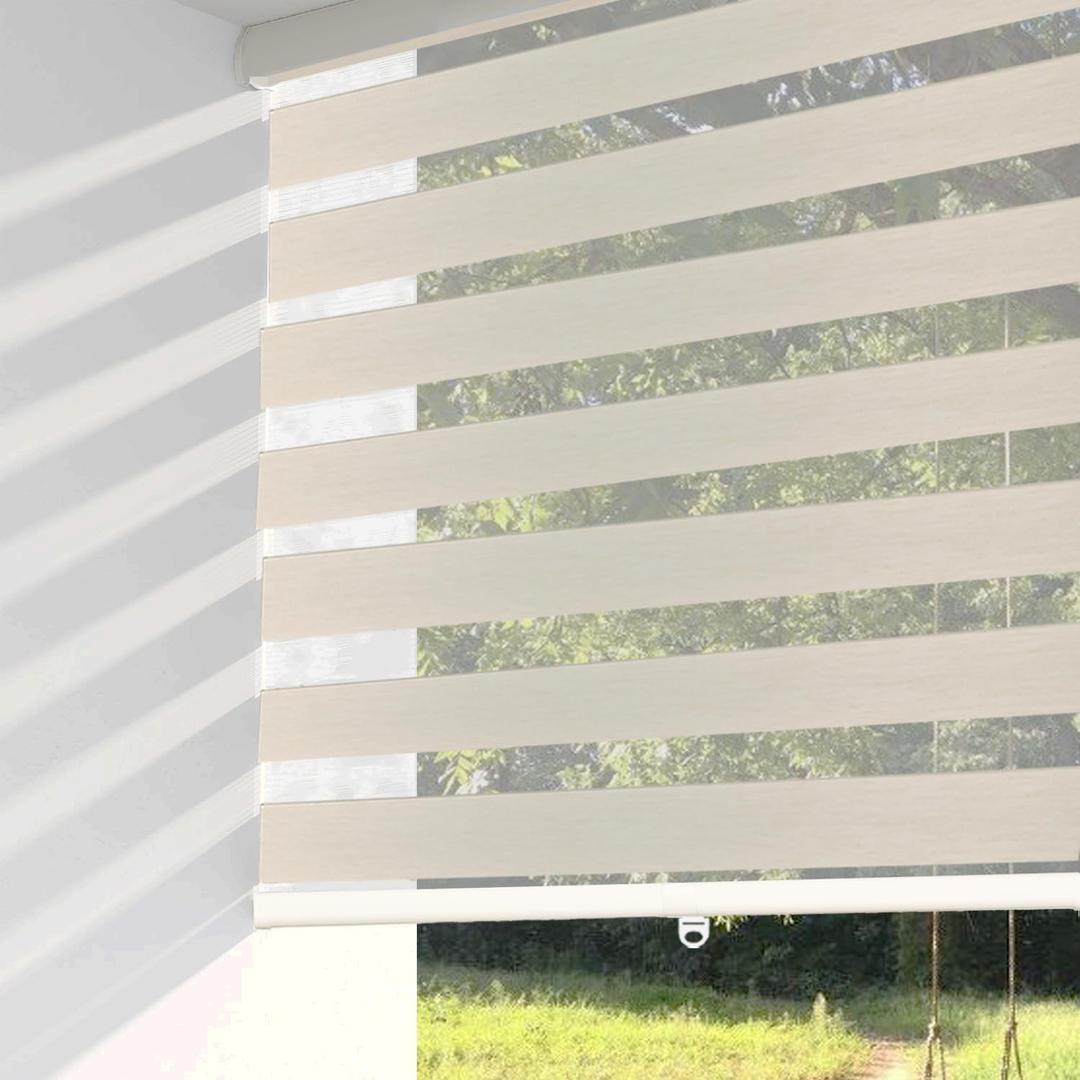ShadesU Cordless Zebra Blinds for Windows  Light Filtering Dual-Layer Window Shades for Privacy - Easy to Install (Cream Color) (Maximum Height 72") (Width 26")