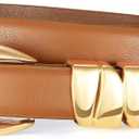 XZQTIVE Women's Skinny Leather Belts Ladies Thin Waist Belts for Jeans Dress Pants Trendy Black Belt with Gold Buckle