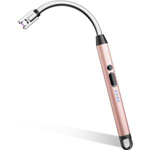 Electric Candle Lighter, Safty Lock, USB Type-C Port, Rechargeable Lighter, Windproof Flameless, Led Display, for Home Kitchen (Rose Gold)