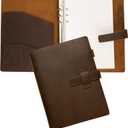 Refillable A5 Leather Binder Notebook 6-Ring, Reusable Genuine Leather Journal, Vintage Planner, 120 Pages Lined Paper & Pocket, for Writers Business Work Study College and Daily, 6.9x 9