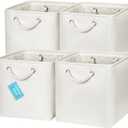 OrganiHaus 11x11 Cube Storage Bins 4 pack, Foldable Cube Storage Organizer w/ Rope Handles, Collapsible Fabric Bins for Toys, Clothes & Closet Organization, Fabric Square Baskets - Off-White