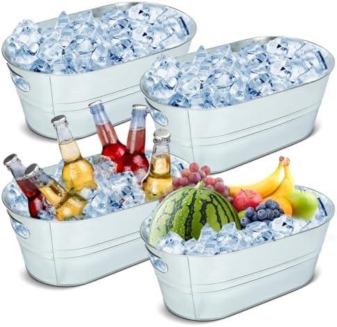 4PCS 4 Gallon Galvanized Tub, Beverage Tub, Ice Buckets for Parties With Carry Handles, Drink Buckets for Parties, Beverage Tubs for Parties, Mimosa Bar Supplies