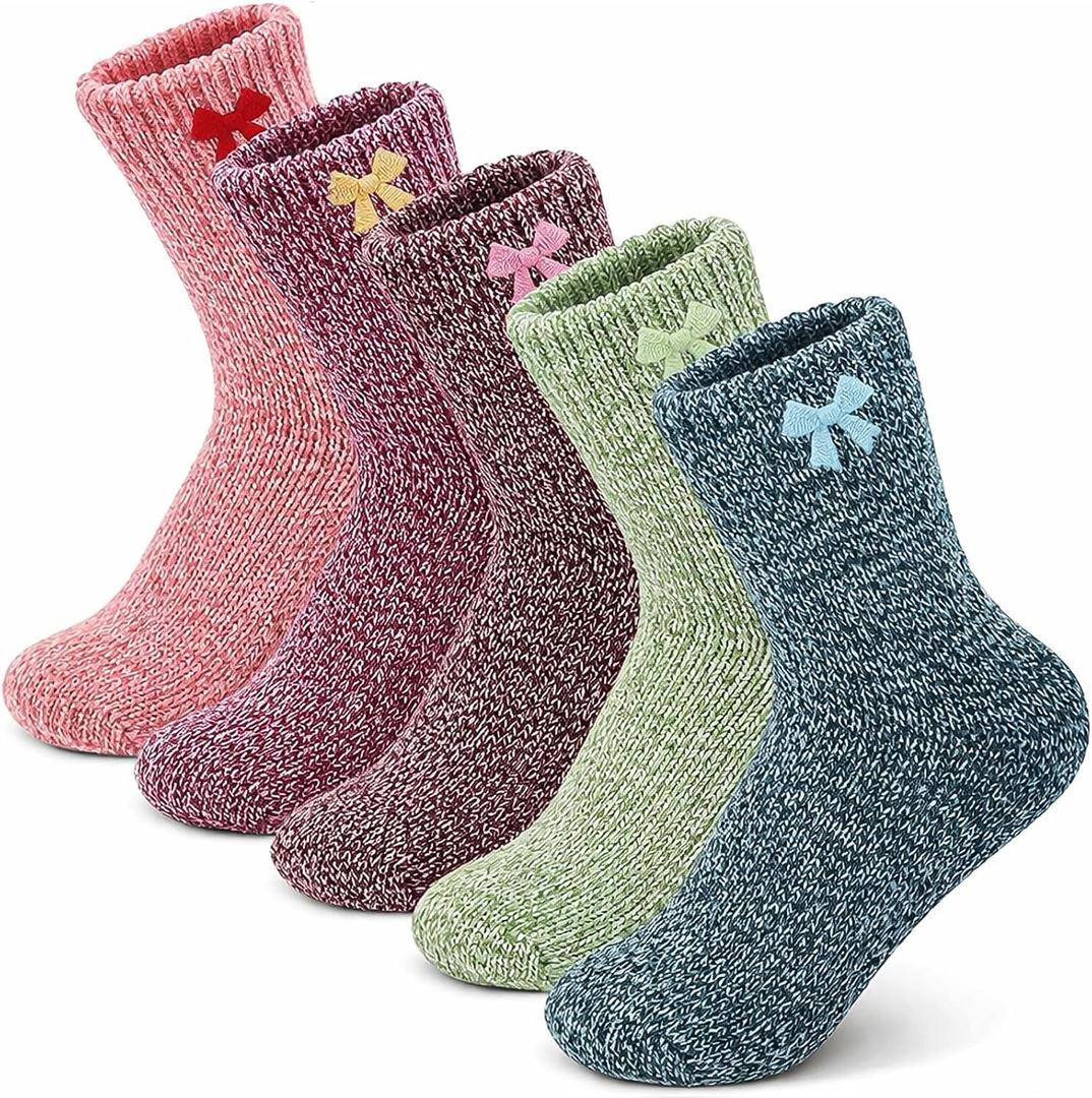 5 Pairs Winter Wool Socks Thick Soft for Women, Vintage Winter Warm Women's Boot Sock Gifts (Vibrant Color)