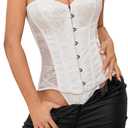 SOLY HUX Women's Lace up Strapless Overbust Corset Bustier Top Lingerie Push up Bodyshaper with Thongs 2 Piece (Large, Pure White)