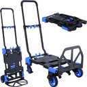 2-in-1 Folding Hand Truck Dolly 330LB Load Carrying, Hand Truck Foldable Dolly with Retractable Handle and 4 Rubber Wheels, Portable Folding Hand Cart for Moving/Travel/Office(Blue)