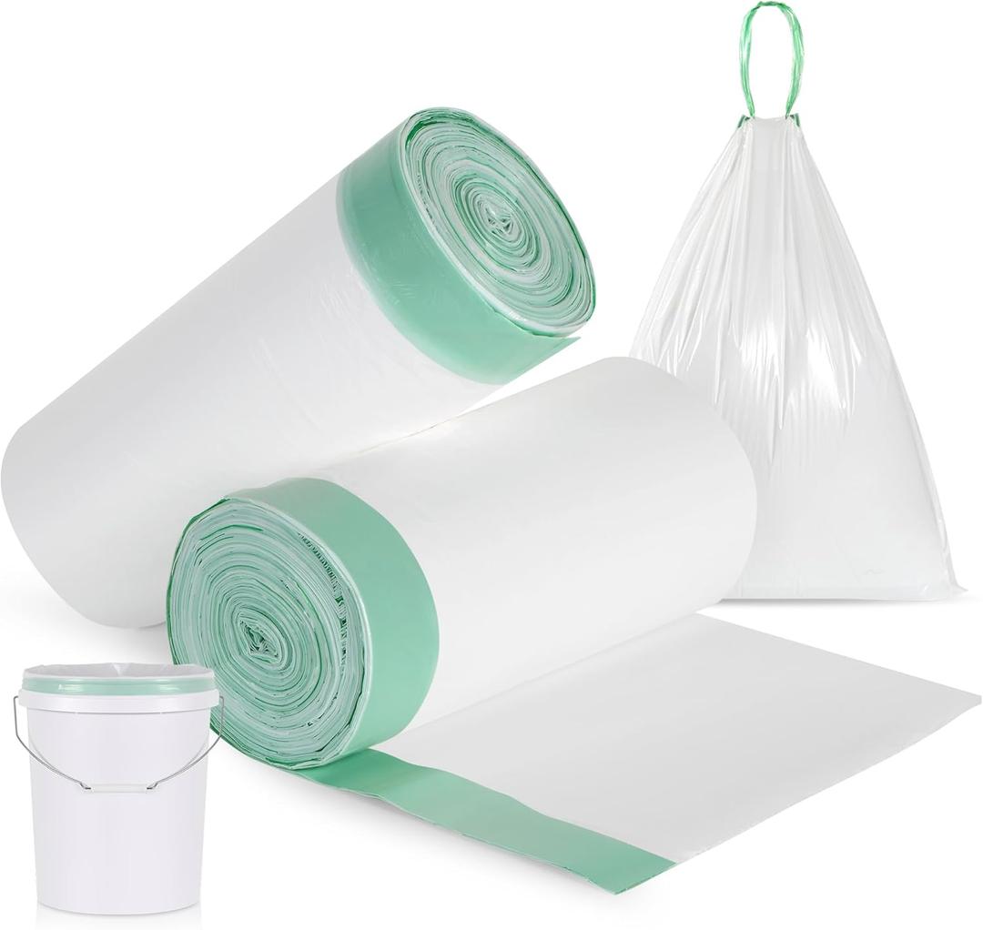 Storage Standard 110-Pack 5 Gallon Trash Bags Drawstring  Fits Five Gallon Buckets, White Small Garbage Bags for Bathroom Can, Leak-Resistant & Heavy-Duty 0.9 Mil Thick Plastic Small Trash Can Liners