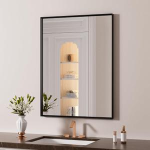 LOAAO Black Bathroom Mirror 24"X30" for Wall, Rectangle Bathroom Vanity Mirror, Hangs Vertically or Horizontally, Easy to Install, Modern Design