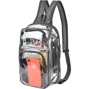 Clear Backpack Stadium Approved with Breathable Shoulder Straps, Clear Sling Bag for Stadium Work Concert Festival (Grey)