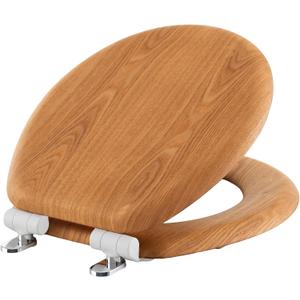 Wood Toilet Seat in Oak, Round, Soft Close, Magnetic Quick-Release for Easy Cleaning, Arch-Tite Never Loosens, Adjustable Fit