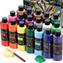 18 Colors Bulk Acrylic Paint Set (250 ml/8.45 oz Large Bottles), Non-Toxic for Kids & Adults, Acrylic Paint Bulk on Wood, Glass, Ceramic, Art Painting Supplies with Palette Knife & Art Sponge