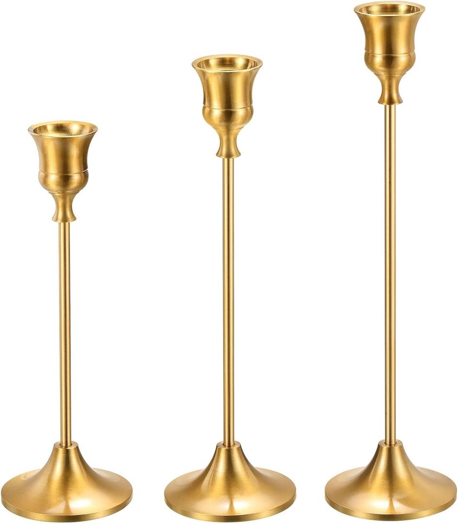 PATIKIL Gold Candlestick Holder Set of 3 Candle Stick Vintage Long Taper Candle Holders Fits 3/4" Candles for Halloween Christmas Wedding Dining Table Decor