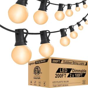 Lightdot 200FT Outdoor String Lights, LED Bistro String Lights with Shatterproof G40 Vintage Bulbs, 2200K Dimmable, Outside Hanging Light Waterproof for Porch,Garden, Backyard, Balcony- ETL Listed