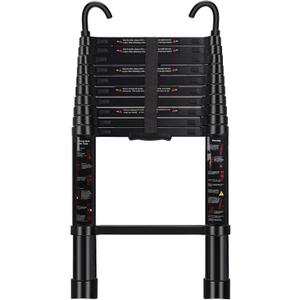Telescoping Ladder 10.5 FT - Aluminum Telescopic Ladder with Hooks - Folding Extension Ladders for Home Work Loft Roof Attic RV Ladder with EN131 Certification - 330lbs Max Capacity (Black)