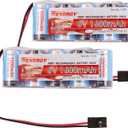 Tenergy 2 Pack Receiver Battery, 6V NiMH Rechargeable RC Battery Pack with Hitec Connector, 1600mAh High Capacity Side by Side 5C Flat RX Battery for RC Vehicles