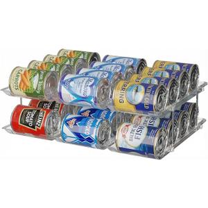 Can Organizer for Pantry, 2 Tier Canned Food Goods Storage Organizer, Clear Soda Can Organizer for Refrigerator Stackable Can Dispenser Rack Holders for Pantry Cabinet Fridge Countertop, Holds 24 Cans