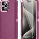 Phone Case for iPhone 15 Pro Max Case with HD Screen Protector, Heavy Duty Shockproof & DustProof & Dropproof 3-Layer Cover Phone Case for iPhone 15 Pro Max (6.7'') (WineRedPink)