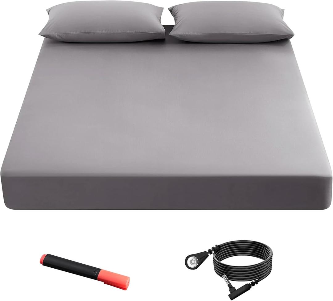Grounding Fitted Sheets 90% Organic Cotton+10% Pure Silver Fiber, Grounded Sheets with Grounding Cord, Bed Grounding Kit for Healthy Sleep Therapy (Gray, Twin(39 x 80 x 15in))