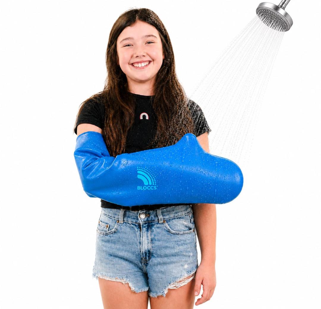 Bloccs 100% Waterproof Cast Cover for Shower Arm Kids- Swim on Vacation, Shower & Bathe #CA79-XL - Child Arm (Extra Large) (Blue, M)