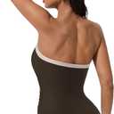 SUUKSESS Women One Piece Tummy Control Swimsuit Strapless Bandeau Bathing Suit (Brown, Small)