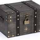 ELLDOO Wooden Treasure Chest with Lock, Vintage Pirate Chest Keepsakes Box for Kids Gifts, Handmade Treasure Storage Decorative Box for Jewelry Coins Collectibles, Large