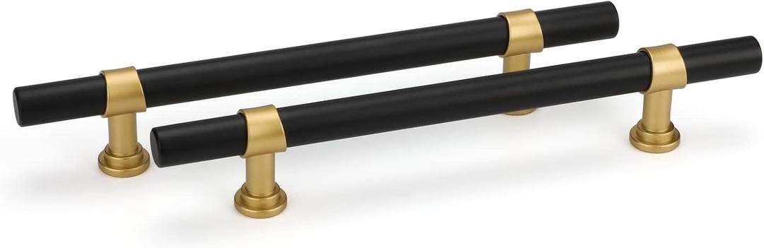 Goldenwarm 10 Pack Black and Gold Cabinet Pulls 6-1/4 Inch Kitchen Cabinet Handles Black Drawer Pulls for Dresser Bathroom Modern Hardware,Zinc Alloy Base