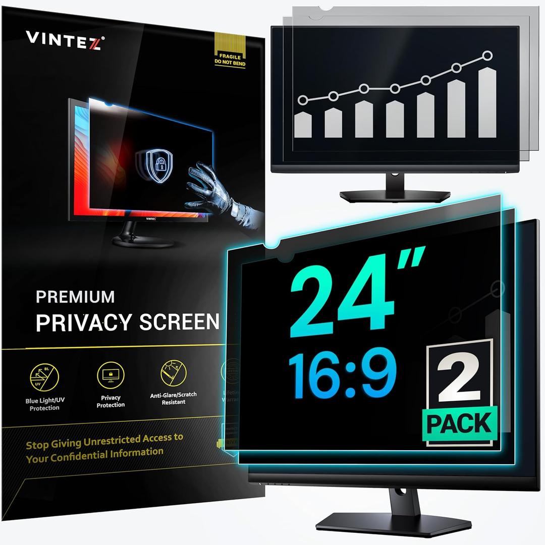 VINTEZ 24 Inch 16:9 Privacy Screen for Computer Monitor and Laptop - Anti Glare Protector Film Blue Light Filter Eye Protection - Computer Screen Privacy Shield, 2 Pack (24" DIAGONAL (16:9))
