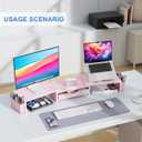 gianotter Dual Monitor Stand Riser, Desk Organizer With Drawer and 2 Pen Holders,Desk Organizers and Accessories, Pink Office Supplies (Pink)