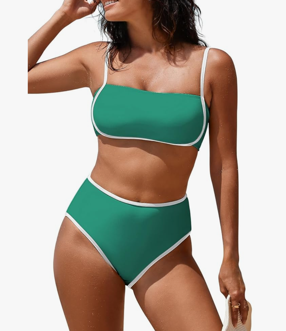 Pink Queen 2025 Women's High Waisted Bikini Sets Two Piece Swimsuit Color Block High Cut Bathing Suits Beach L